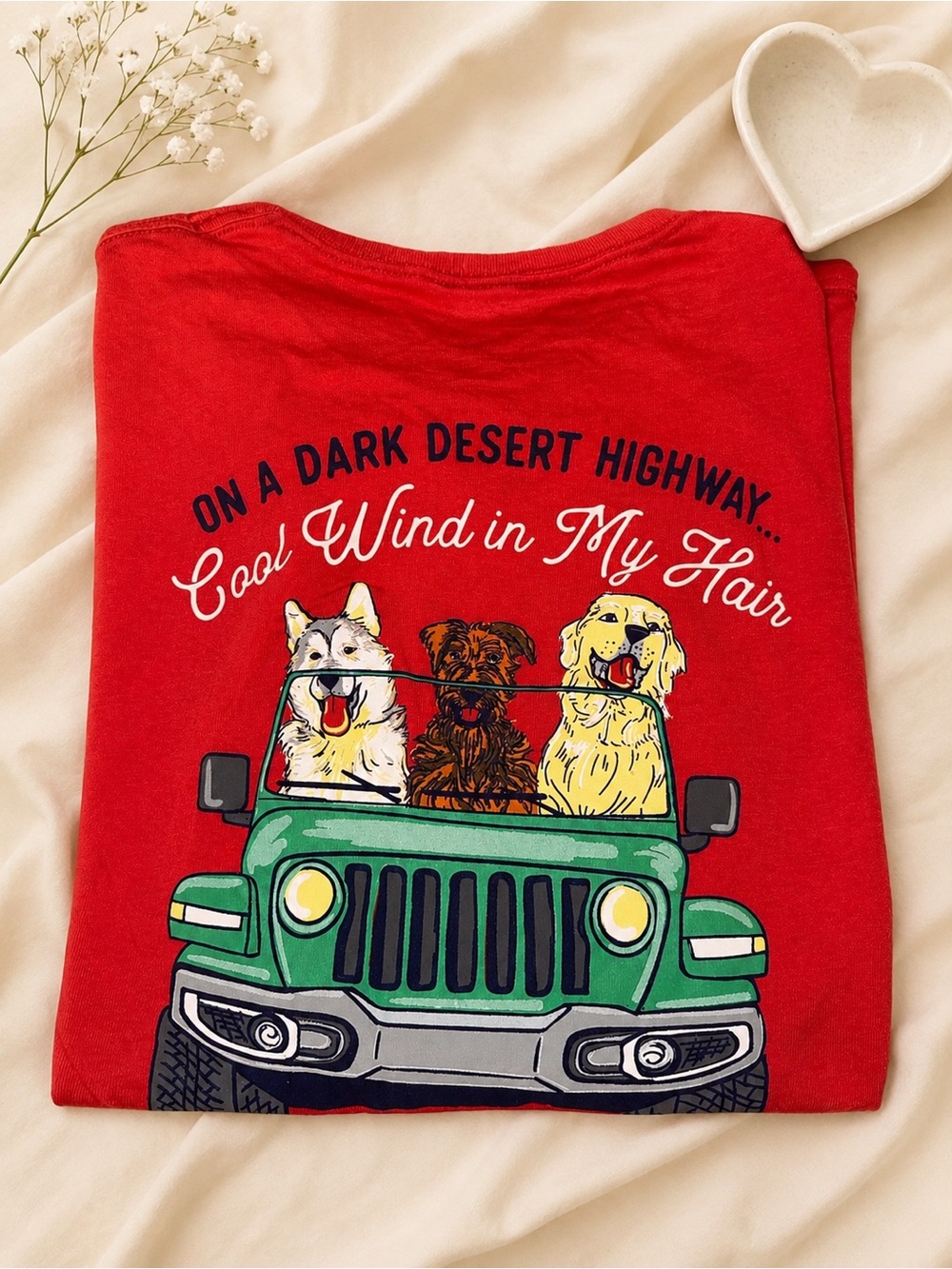 Red Long Sleeve Graphic Tee - Cool Wind in My Hair